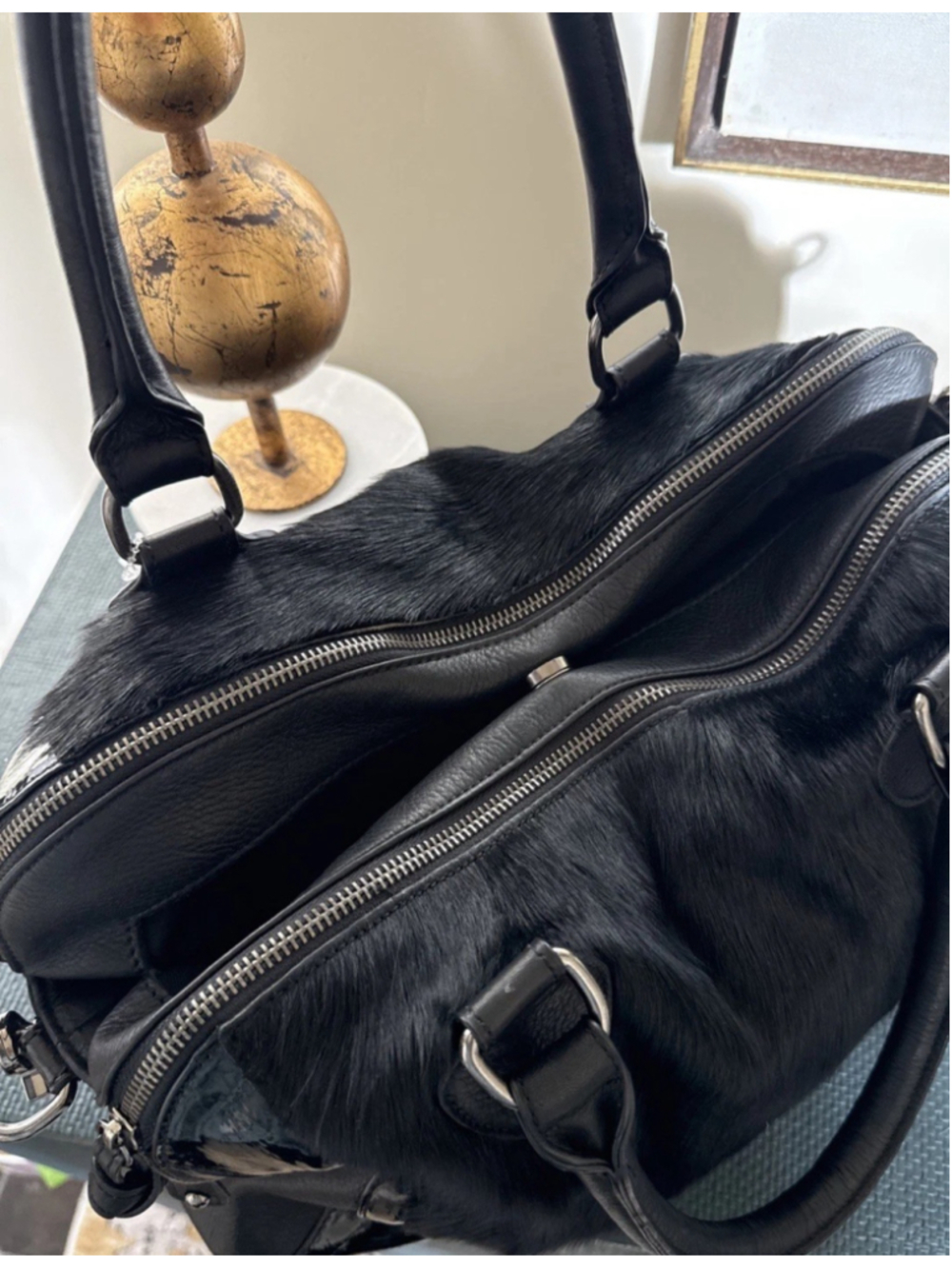 Audrey Brooke Black Calf Hair Leather Hobo Satchel Bag Large - Picture 8 of 10
